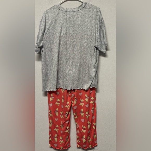 Winnie the Pooh GrayPeach Coral Short Sleeve & Pant Pajama Set Sz Large Disney - Picture 2 of 10